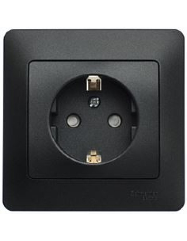 GLOSSA РОЗЕТКА с заземлением со шторками, 16А, в сборе, АНТРАЦИТ