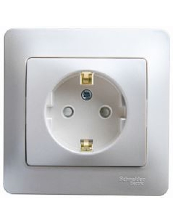 GLOSSA РОЗЕТКА с заземлением со шторками, 16А, в сборе, ПЕРЛАМУТРОВЫЙ