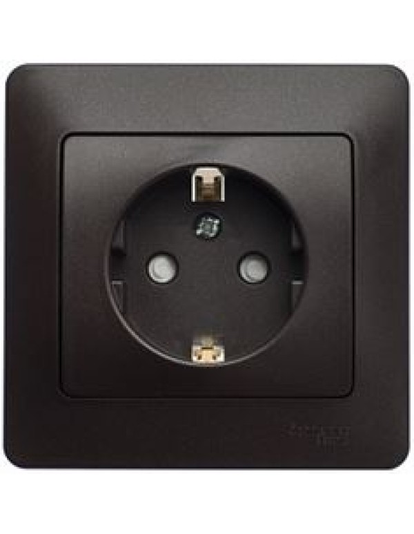GLOSSA РОЗЕТКА с заземлением со шторками, 16А, в сборе, ШОКОЛАД