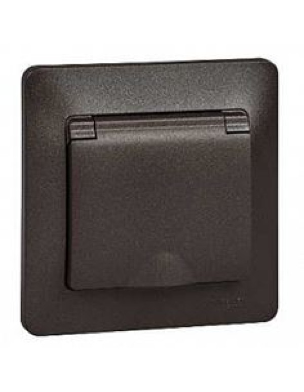 GLOSSA РОЗЕТКА с заземлением со шторками с крышкой, 16А, IP20, в сборе, ШОКОЛАД