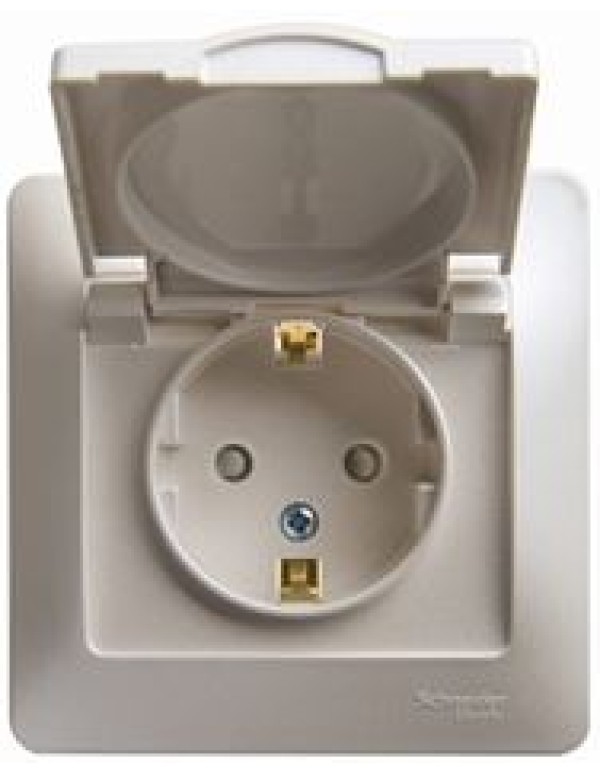GLOSSA РОЗЕТКА с заземлением со шторками с крышкой, 16А, IP20, в сборе,ПЕРЛАМУТР