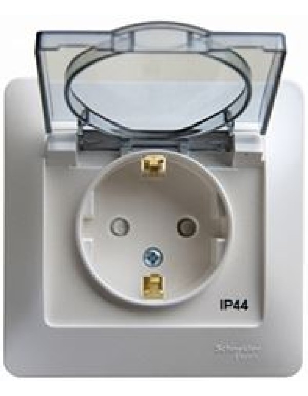 GLOSSA РОЗЕТКА с заземлением со шторками с крышкой, 16А, IP44, в сборе,ПЕРЛАМУТР