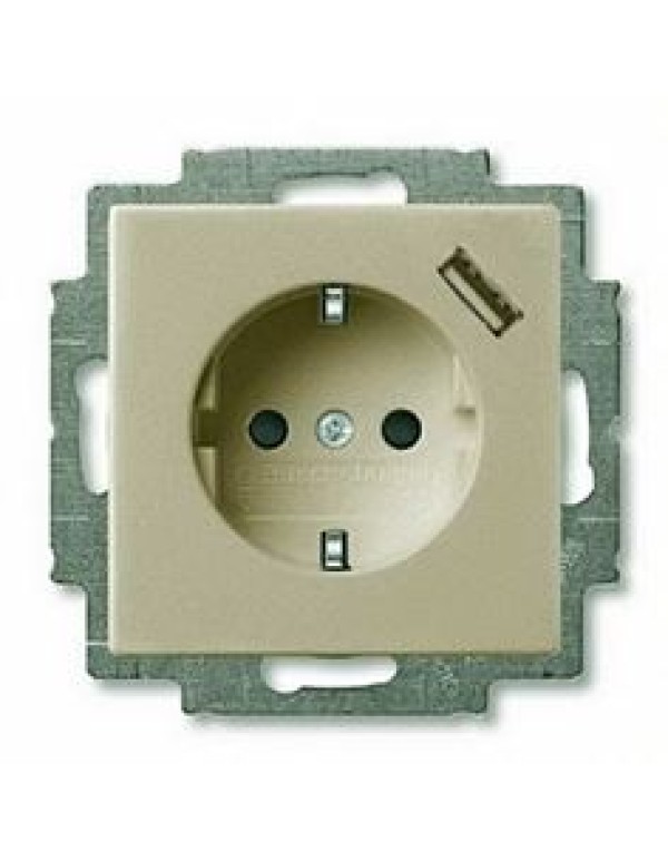 Розетка ABB Basic 55 1-местная для скрытой установки со шторками цвет шампань (2011-0-6194)