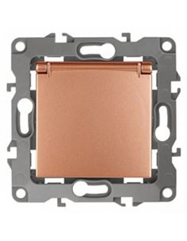 Розетка 2P+E с крышкой шторки 16А 250В медь Эра12