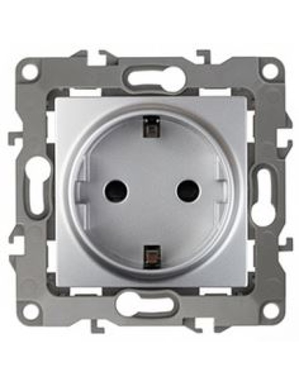 Розетка 2P+E со шторками 16А 250В алюминий Эра12