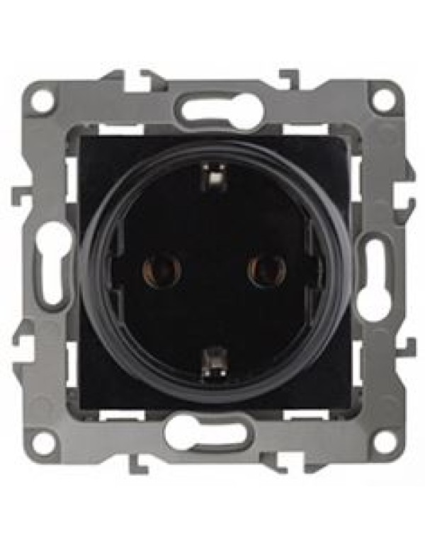 Розетка 2P+E со шторками 16А 250В чёрный  Эра12