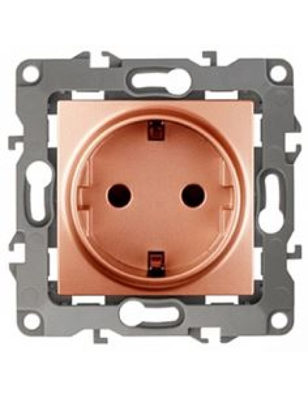Розетка 2P+E со шторками 16А 250В медь Эра12