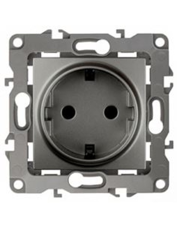Розетка 2P+E со шторками  графит Эра12