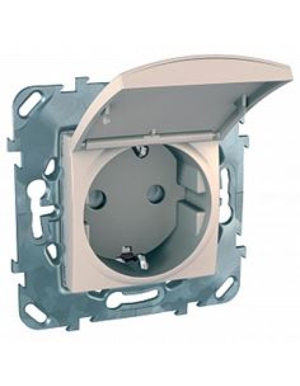 Розетка SE Unica 1-местная для скрытой установки со шторками с крышкой цвет бежевый (MGU5.037.25TAZD)