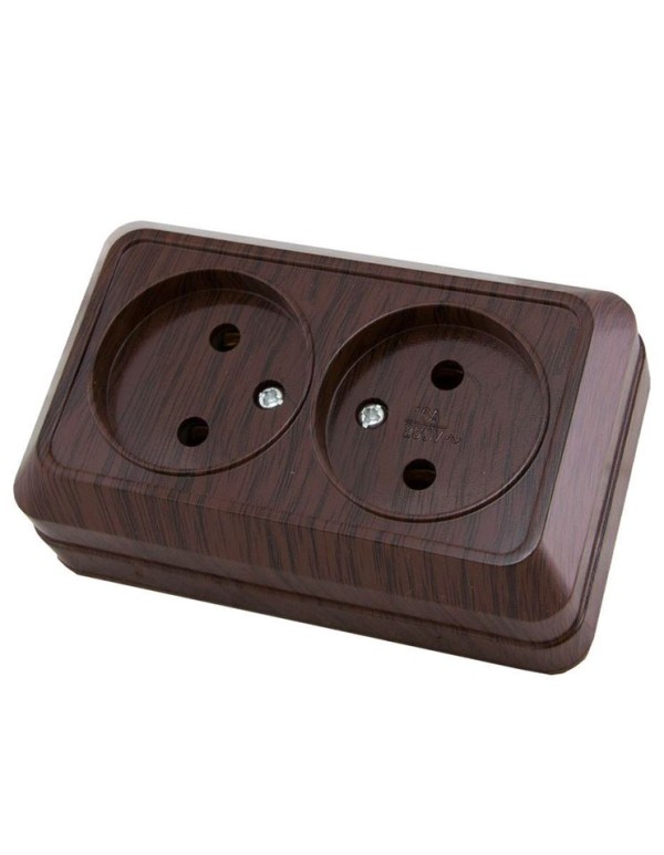 Розетка двойная 2П открытой установки IP20 10А, бук  Ладога  | SQ1801-0035 | TDM