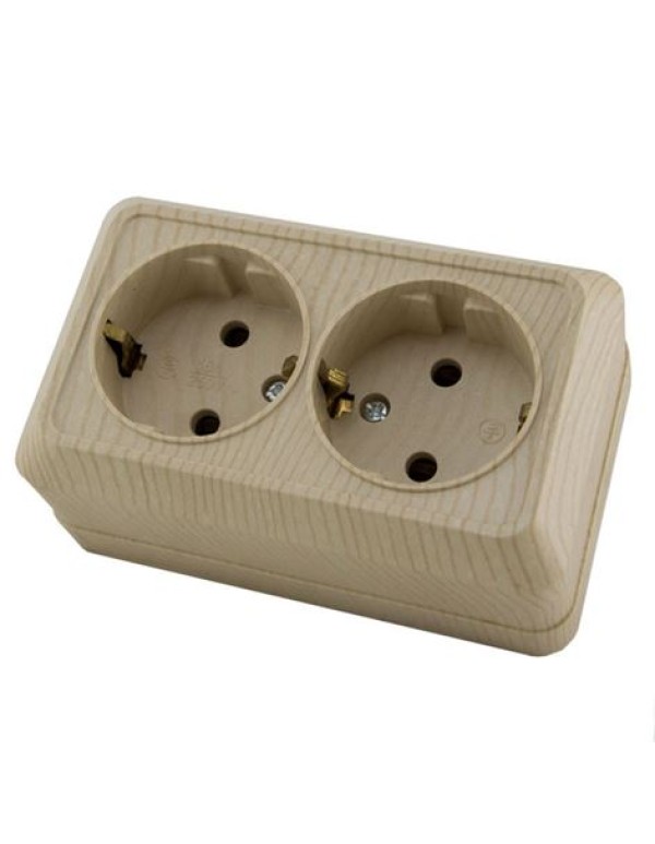 Розетка двойная 2П+З открытой установки IP20 16А, сосна  Ладога  | SQ1801-0052 | TDM