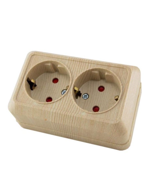 Розетка двойная 2П+З открытой установки с з/ш IP20 16А, сосна  Ладога  | SQ1801-0056 | TDM