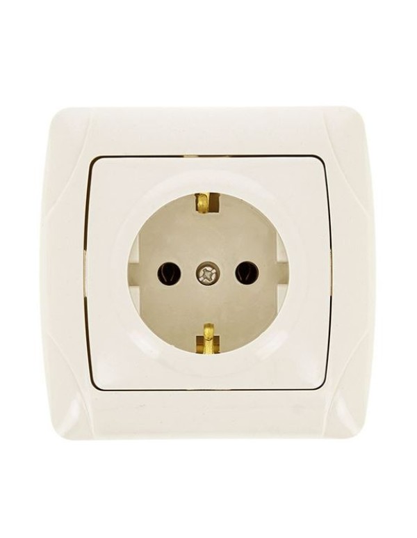 Мадрид Розетка 1-местная 16А с заземлением бежевая EKF | EIR16-028-20 | EKF