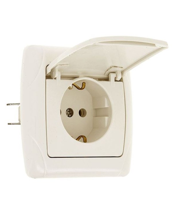 Мадрид Розетка 1-местная 16А с заземлением с крышкой бежевая EKF | EIR16-029-20 | EKF