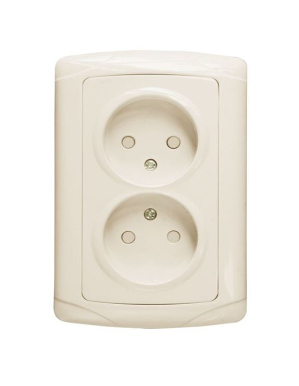 Мадрид Розетка 2-местная 10А без заземления бежевая с защ. штор. EKF | EIR10-102-200 | EKF