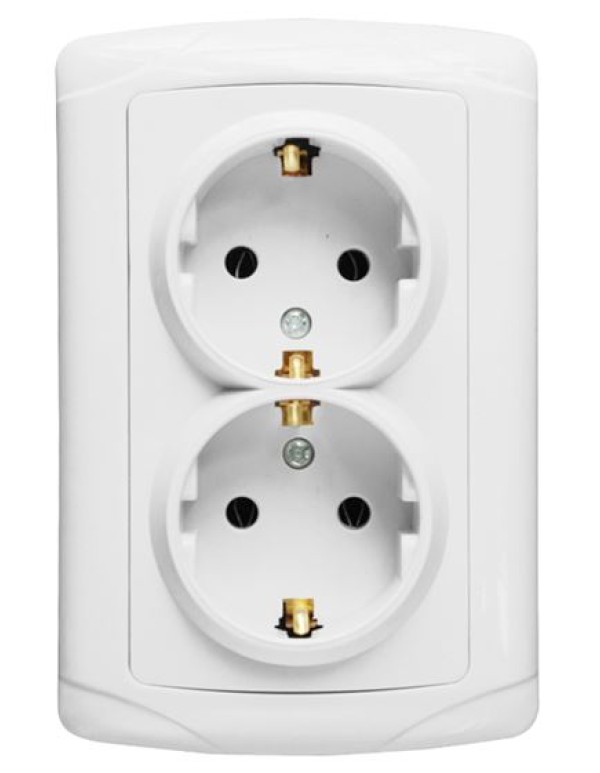 Мадрид Розетка 2-местная 16А с заземлением белая EKF | EIR16-128-10 | EKF
