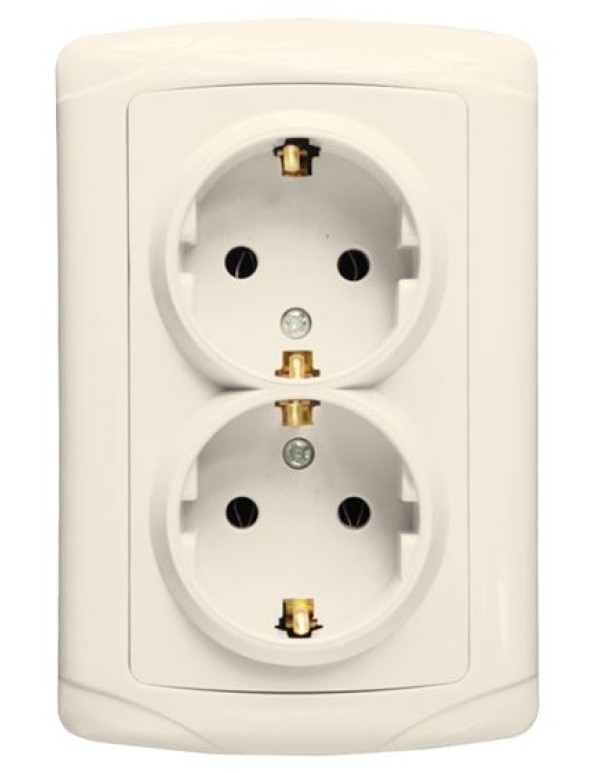 Мадрид Розетка 2-местная 16А с заземлением бежевая EKF | EIR16-128-20 | EKF