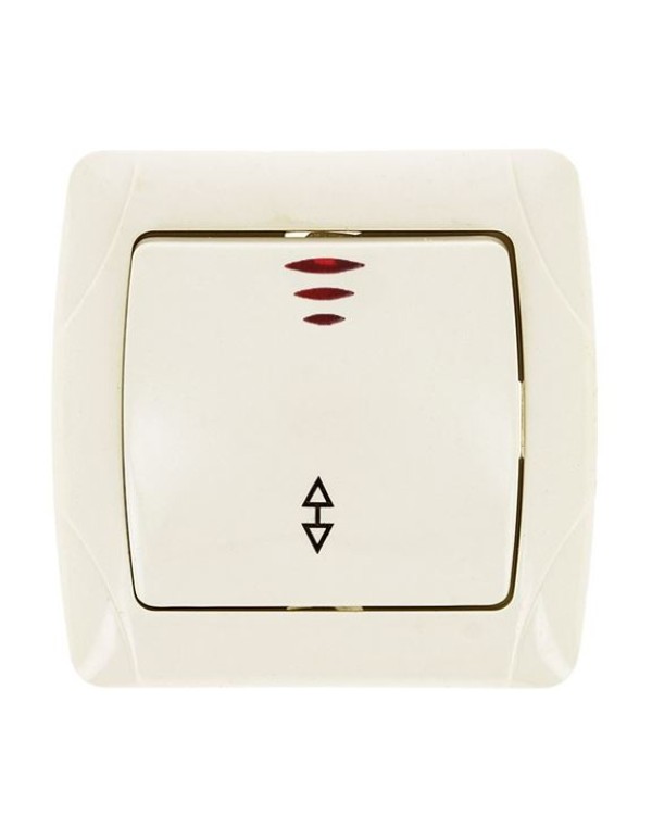 Мадрид Выключатель проходной 1-клавишный с индикатором 10А бежевый EKF | EIV10-125-20 | EKF