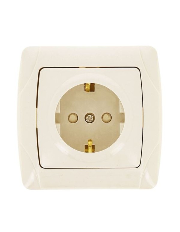 Розетка 1-мест. 16А с/з беж. с защ. штор. Мадрид EKF PROxima | EIR16-028-200 | EKF