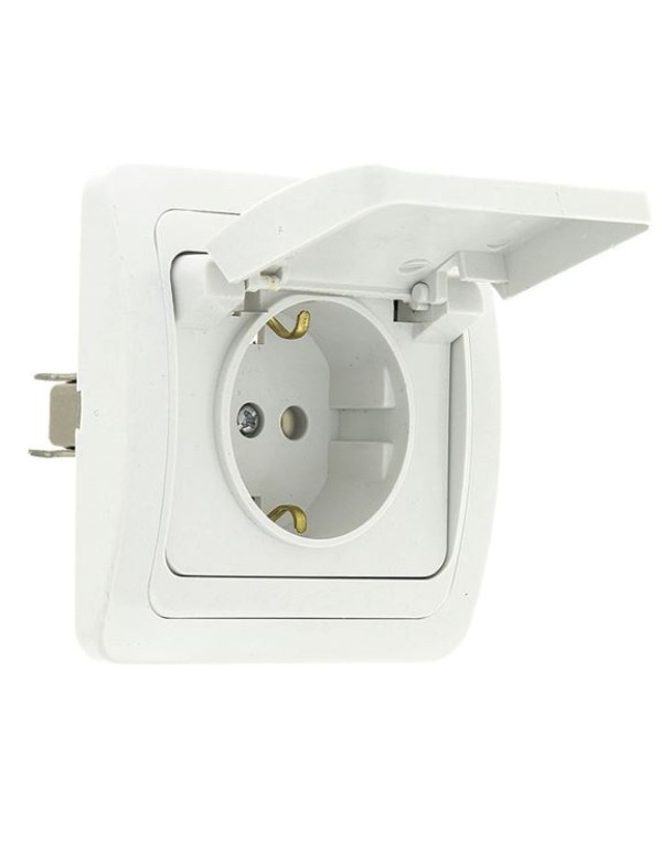 Розетка 1-мест. 16А с/з с крышкой бел. с защ. штор. Мадрид EKF PROxima | EIR16-029-100 | EKF