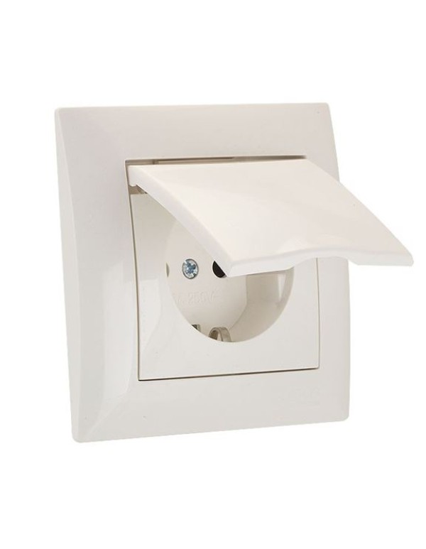 Милан Механизм розетки 1-местной с заземлением и крышкой 16А белый без рамки EKF | EMR16-029-10 | EKF
