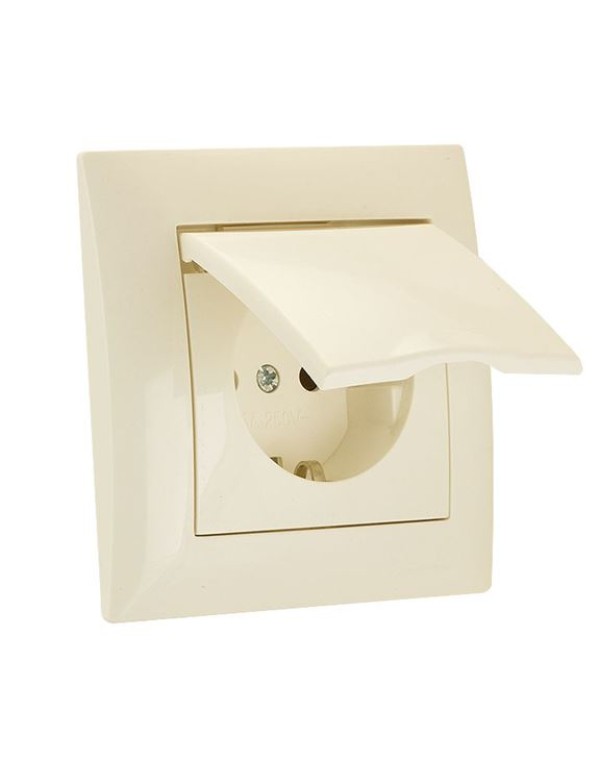 Милан Механизм розетки 1-местной с заземлением и крышкой 16А бежевый без рамки EKF | EMR16-029-20 | EKF