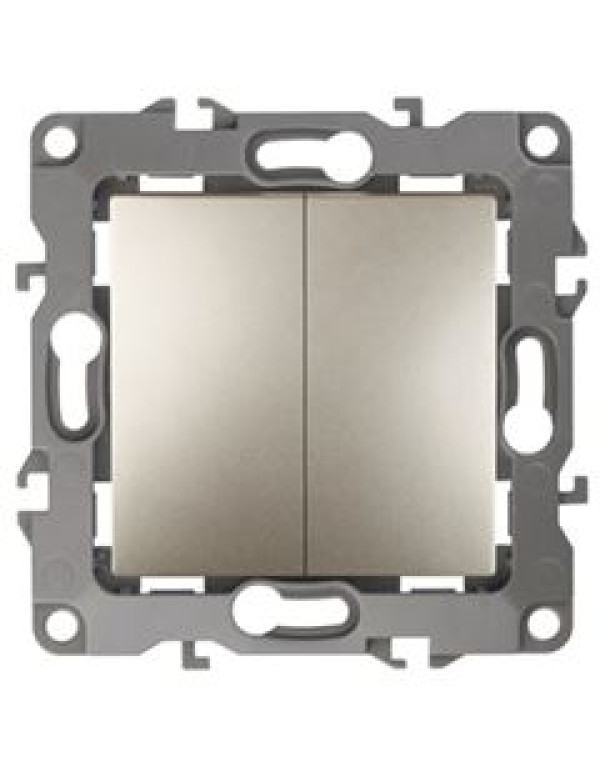 Выключатель двойной 12-1004-04 10АХ-250В, без м.лапок, шампань (10/100/2500) |Б0014654 | ЭРА