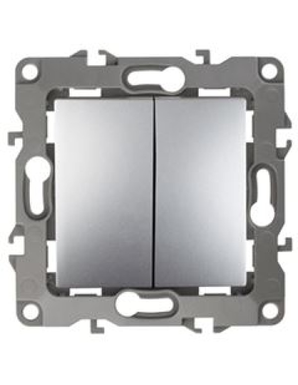 Выключатель двойной 12-1104-03 10АХ-250В, алюминий (10/100/3200) |Б0014647 | ЭРА