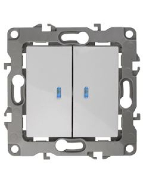 Выключатель двойной с подсветкой 12-1105-01 , 10АХ-250В, белый (10/100/3200) |Б0014657 | ЭРА