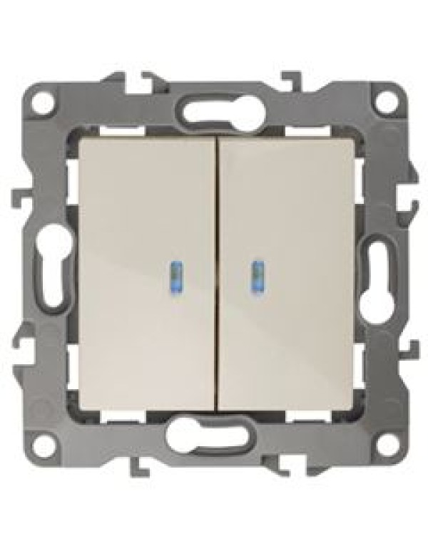 Выключатель двойной с подсветкой 12-1105-02 , 10АХ-250В, слоновая кость (10/100/2500) |Б0014658 | ЭРА