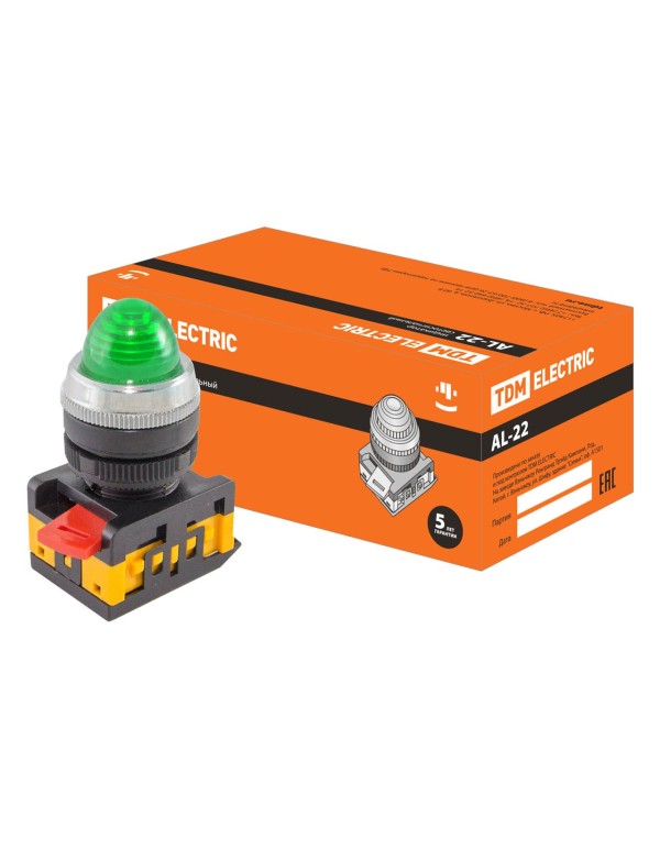 Лампа AL-22 сигнальная d22мм зеленый неон/230В цилиндр | SQ0702-0009 | TDM