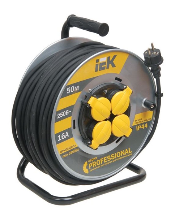 Катушка УК50 на мет с т/з 4 места 2Р+PЕ/50м КГ 3х2,5мм2 IP44  Professional  | WKP17-16-04-50-44 | IEK