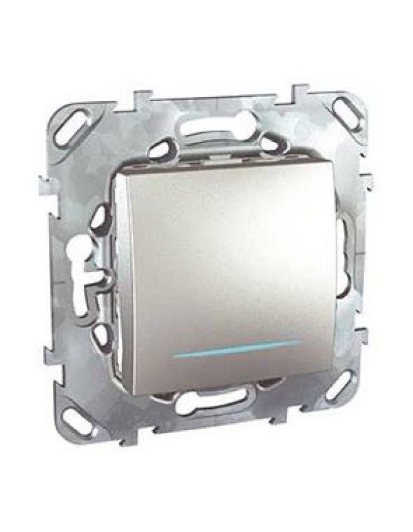 Unica Одноклавишный кнопочный выключатель с инд. ламп Алюминий