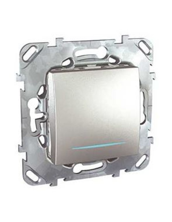 Unica Одноклавишный выключатель (сх.1) с инд. ламп Алюминий