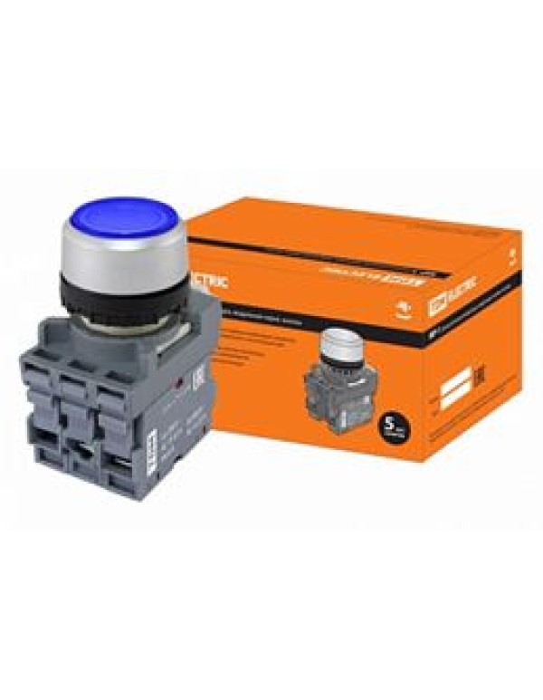 Кнопка MP1-21L(LED) в сборе d22мм/220В 1з+1р синяя TDM