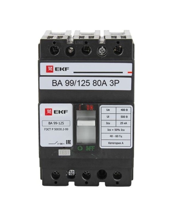 Автоматический выключатель ВА-99 125/80А 3P 25кА EKF PROxima | mccb99-125-80 | EKF