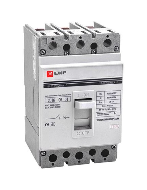 Автоматический выключатель ВА-99 250/250А 3P 35кА без коннекторов EKF PROxima | mccb99-250-250-n | EKF