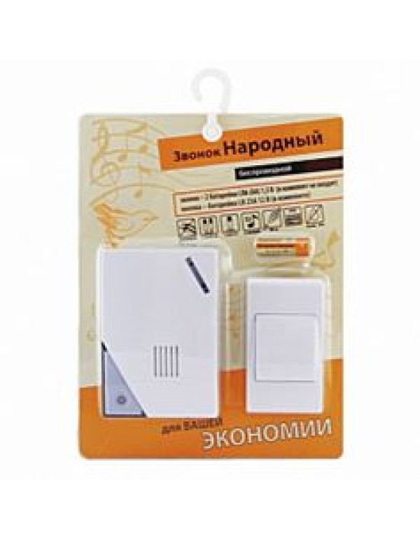 Звонок беспров. 32 мелодий с кнопкой 2хАА Народный TDM