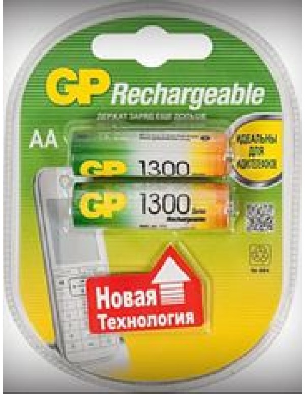 Аккумулятор никель-металлгидридный AA 1300 мА/ч. 1,2В (уп.=2 шт.) GP 130AAHC-BC2