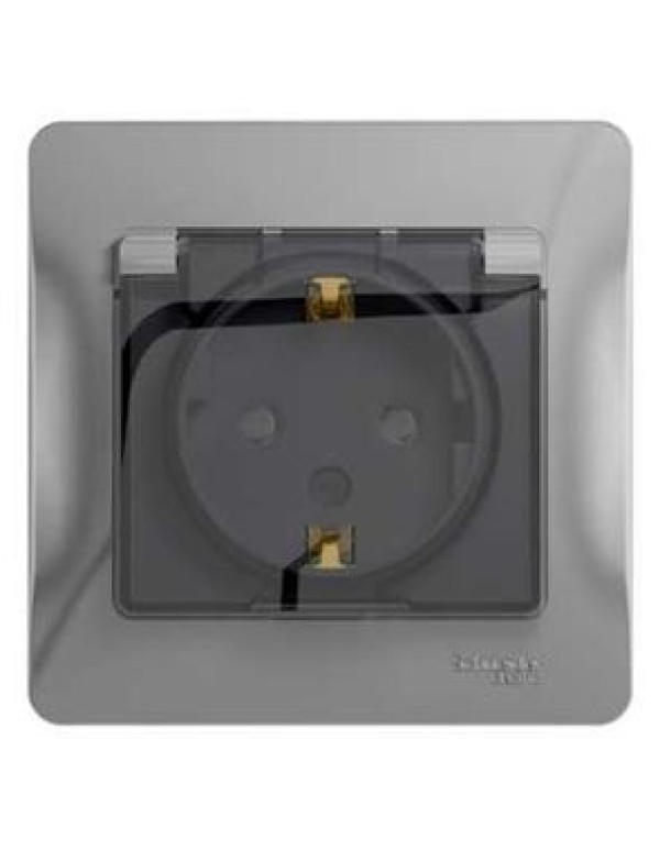 Розетка с заземл., шторками, крышкой IP44 16А Glossa алюминий