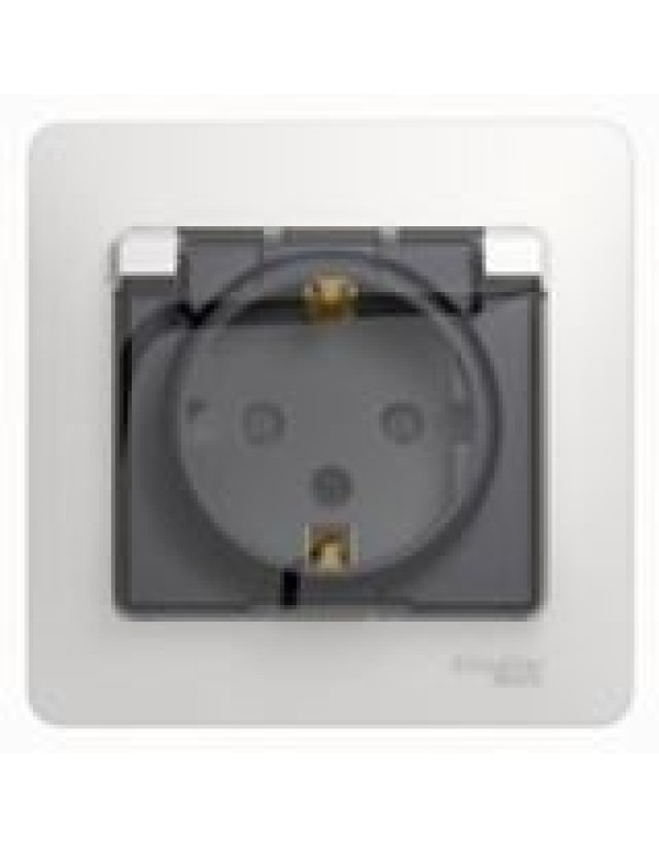 Розетка с заземл., шторками, крышкой IP44 16А Glossa белая