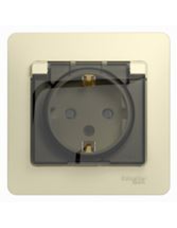 Розетка с заземл., шторками, крышкой IP44 16А Glossa бежевая