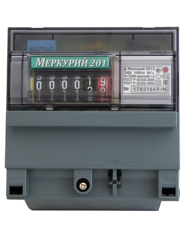 Счетчик Меркурий 201.6 10-80А/220В (1 тар.) МЕХ (DIN)