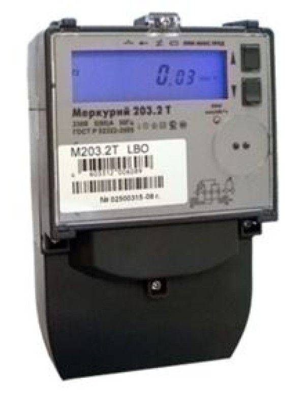 Счетчик Меркурий 203.2Т RBO 5-60А/220В (мнтар.) ЖКИ (монт. пл.)