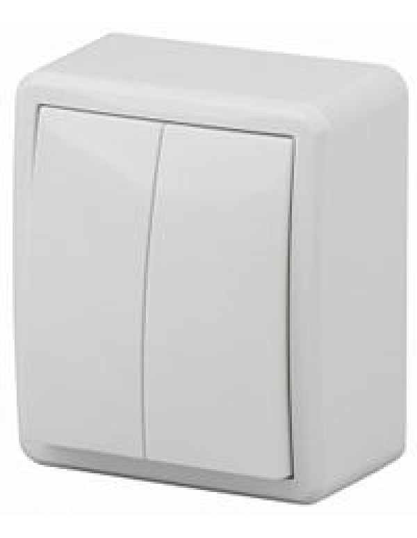 11-1204-01 ЭРА Выключатель двойной, 10АХ-250В, ОУ, Эра Эксперт, белый (16/160/3200)