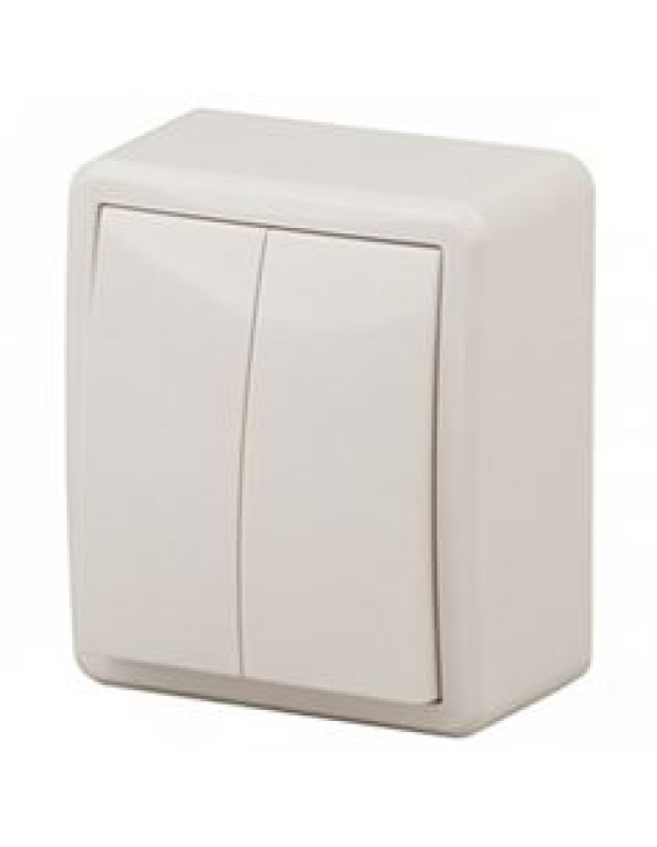 11-1204-02 ЭРА Выключатель двойной, 10АХ-250В, ОУ, Эра Эксперт, сл.кость (16/160/3200)