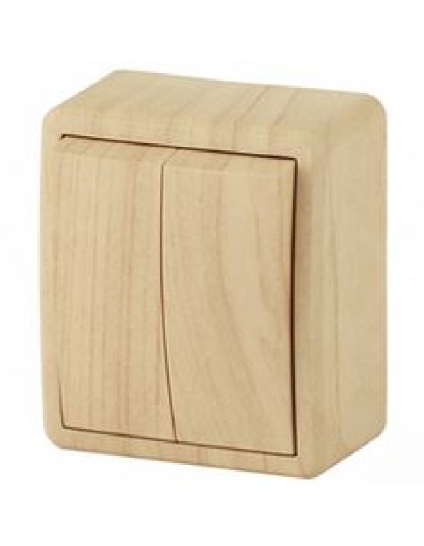 11-1204-11 ЭРА Выключатель двойной, 10АХ-250В, ОУ, Эра Эксперт, сосна (16/160/3200)