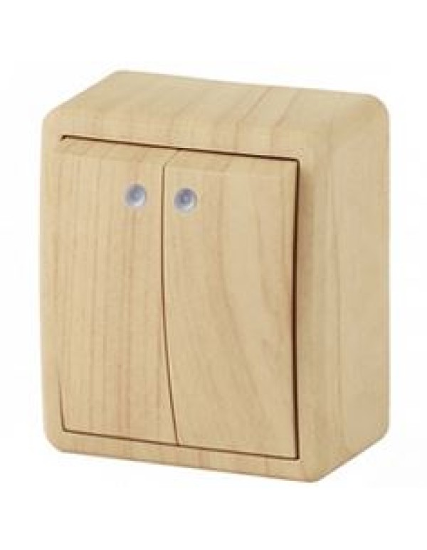 11-1205-11 ЭРА Выключатель двойной с подсветкой, 10АХ-250В, ОУ, Эра Эксперт, сосна (16)