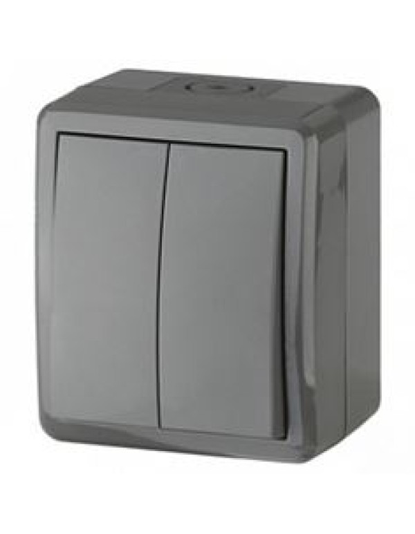 11-1404-03 ЭРА Выключатель двойной IP54, 10АХ-250В, ОУ, Эра Эксперт, серый (16/160/2560)