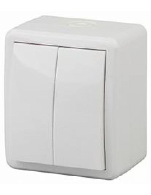 11-1405-01 ЭРА Выключатель двойной с подсветкой IP54, 10АХ-250В, ОУ, Эра Эксперт, белый (16/160/2560
